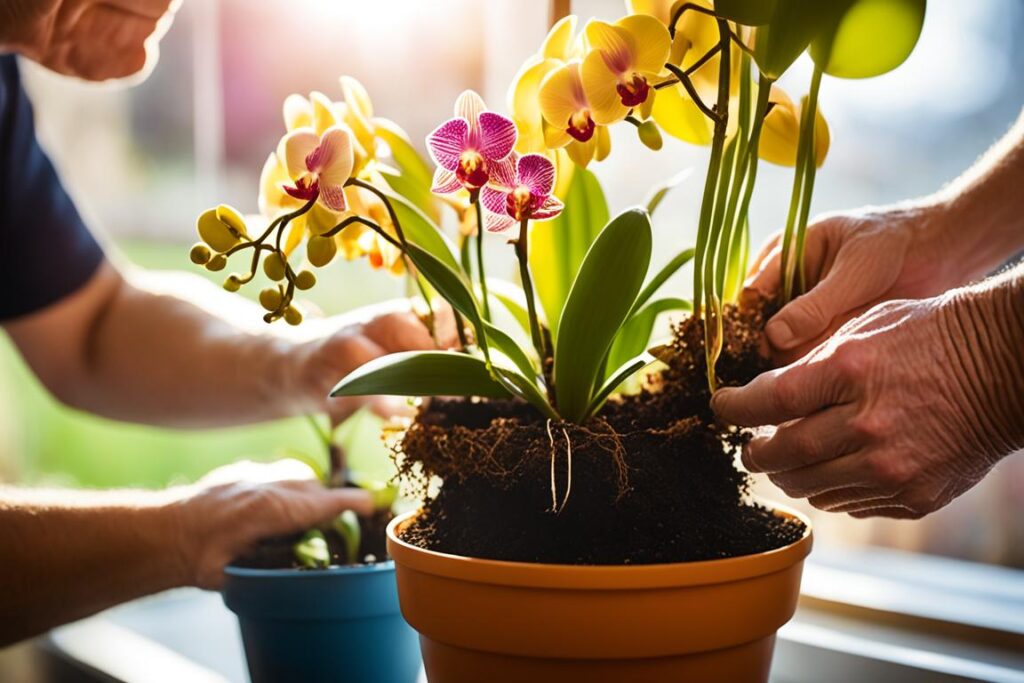 plantio de orquídeas em vasos plásticos